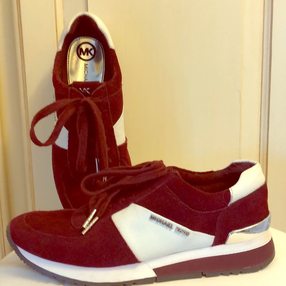 Michael Kors burgundy and white tennis shoes 👟